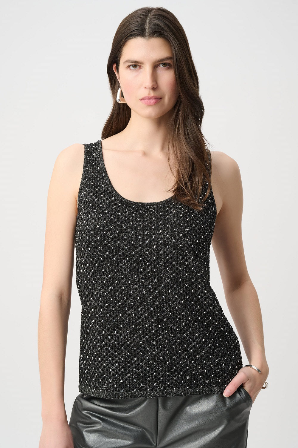 Joseph Ribkoff - 264928 - Black - Rhinestone Open‑Stitch Cami - New