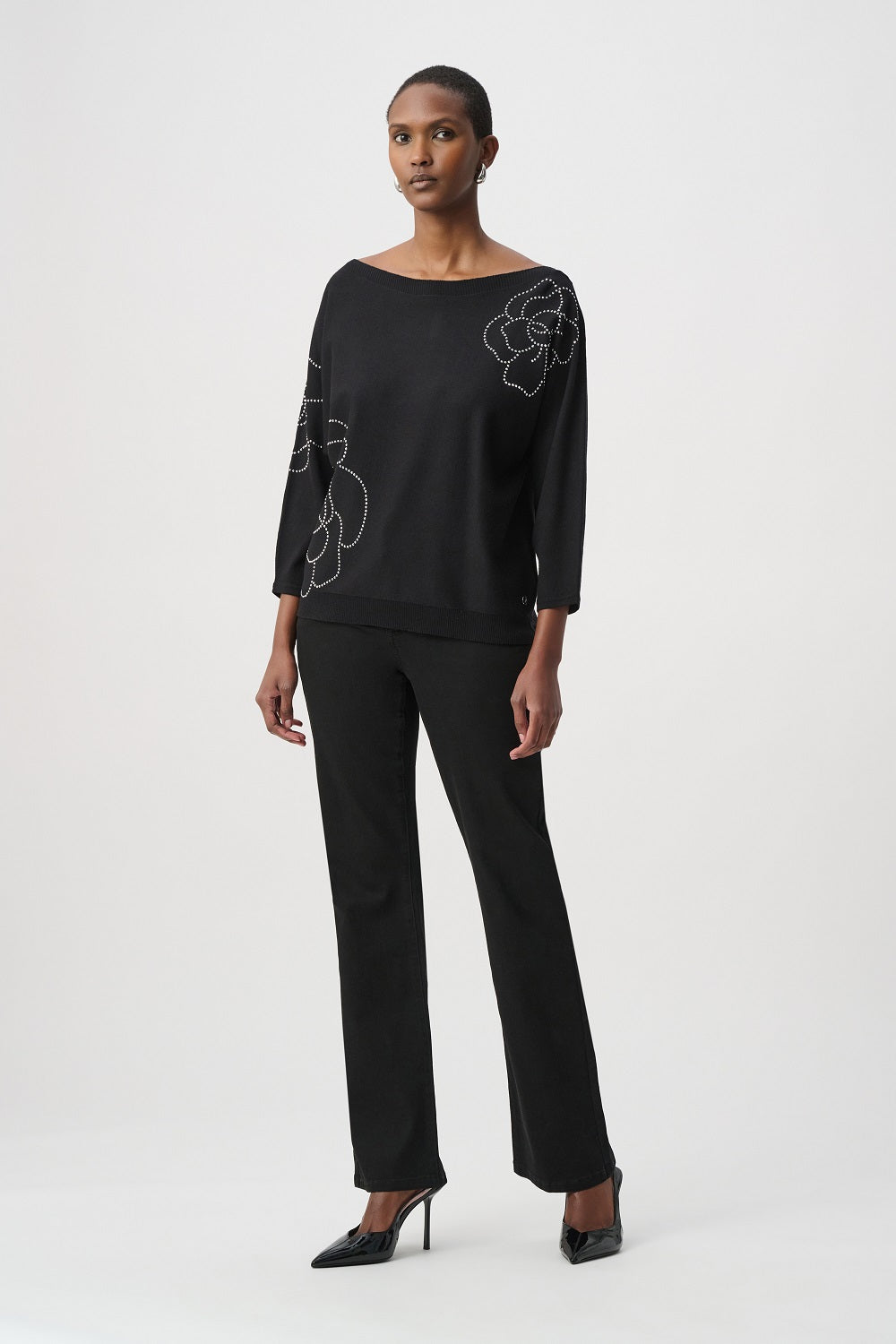 Joseph Ribkoff -264957 - Black - Sweater With Flower Applique - New