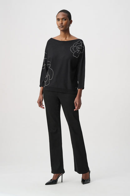 Joseph Ribkoff -264957 - Black - Sweater With Flower Applique - New