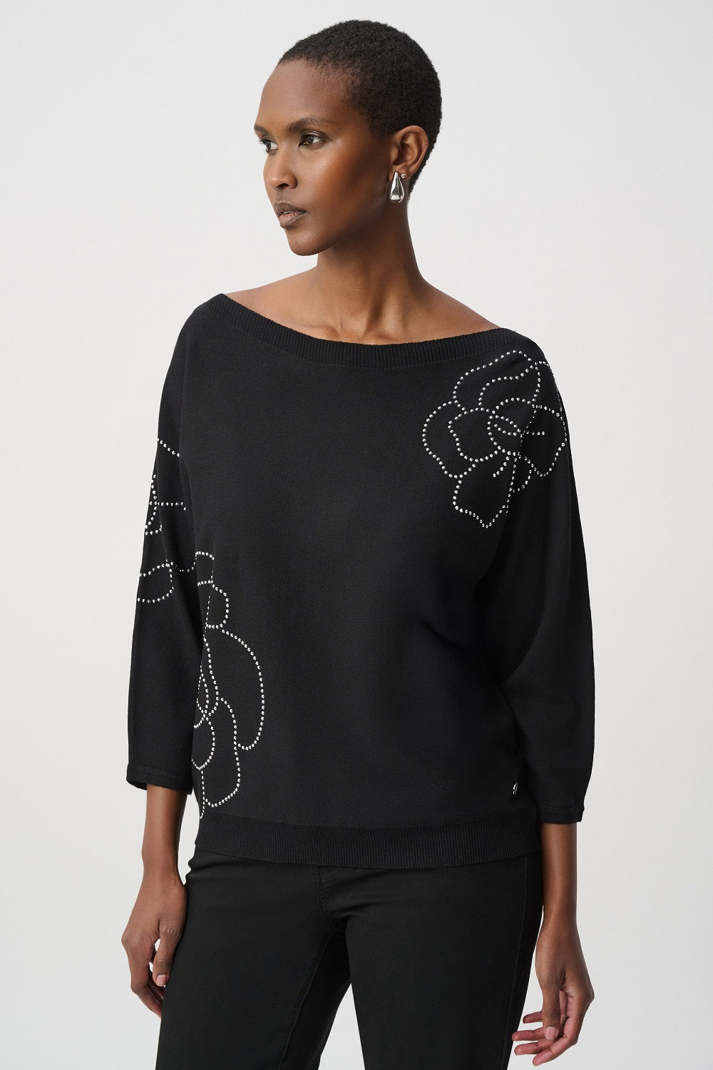 Joseph Ribkoff -264957 - Black - Sweater With Flower Applique - New