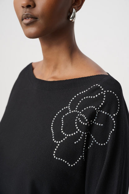 Joseph Ribkoff -264957 - Black - Sweater With Flower Applique - New