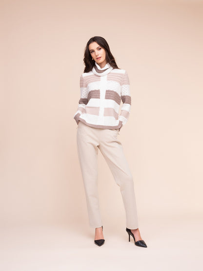 Alison Sheri - A48007 - Sand - Sweater - New - Detachable Collar
