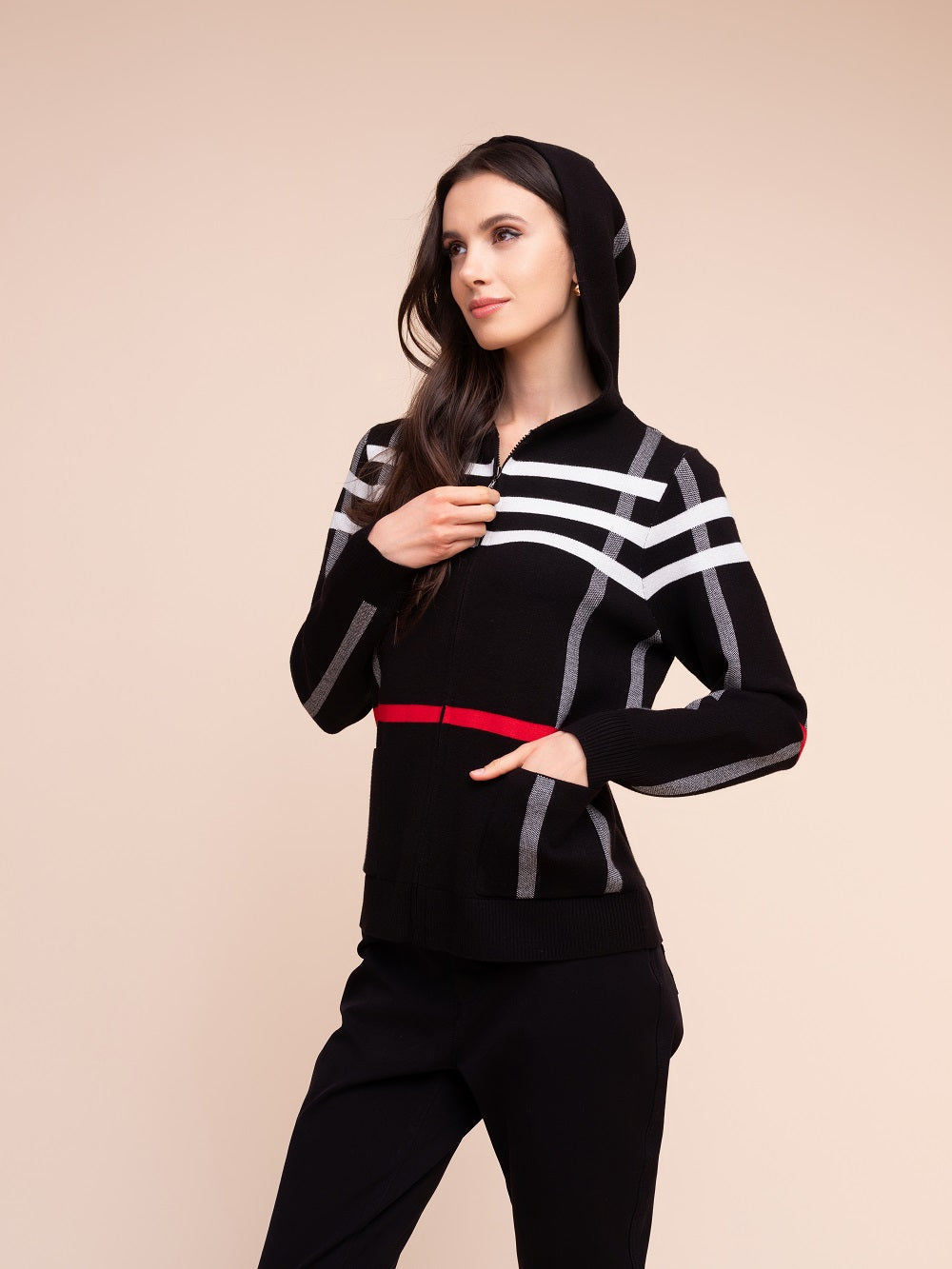 Alison Sheri - A48063 - Black/White/Red - Cardigan - New