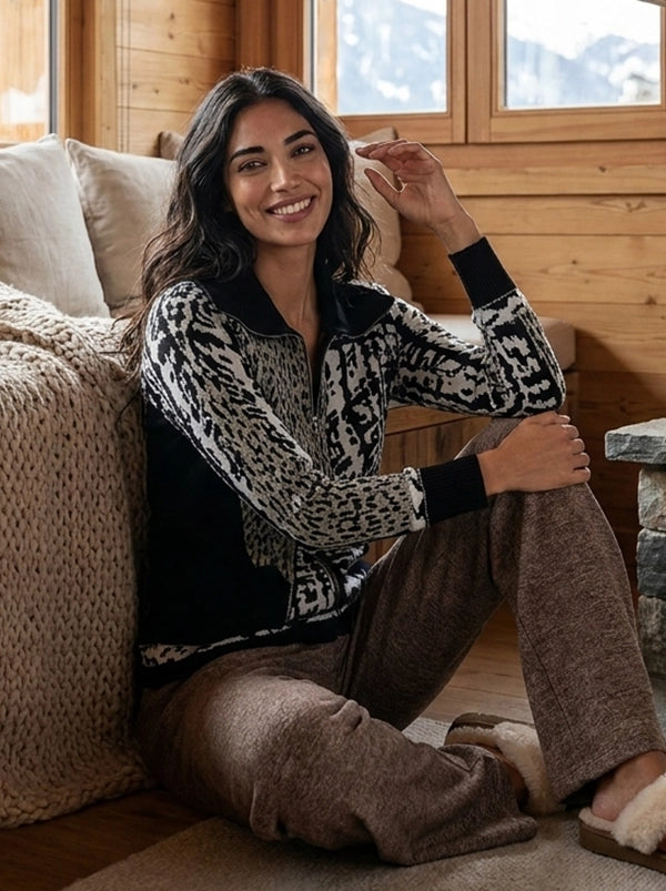 Alison Sheri - A48118 - Black/Beige/White - Cardigan - New