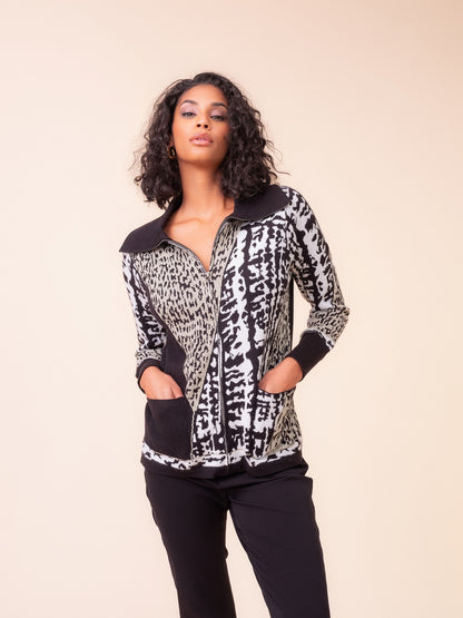 Alison Sheri - A48118 - Black/Beige/White - Cardigan - New