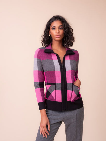 Alison Sheri - A48221 - Fuchsia/Black - Cardigan - New