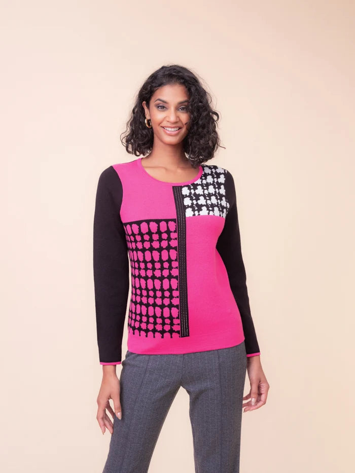 Alison Sheri - A48231 - Sweater - Pink/Black Print - New