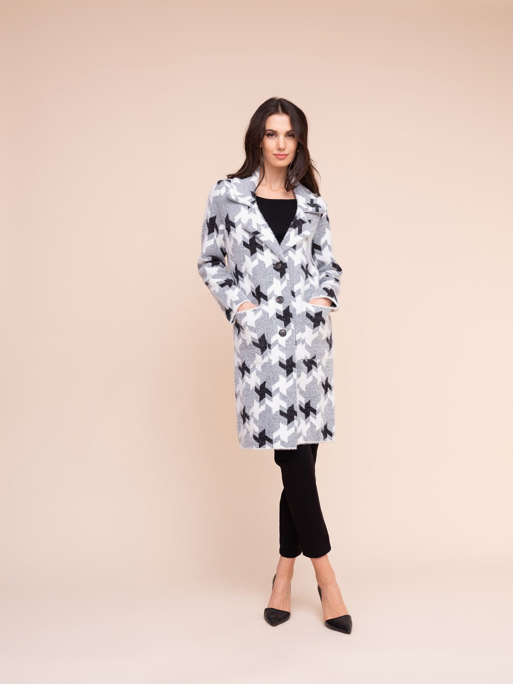 Alison Sheri - A48241 - Coatigan - Grey/Black/White - New