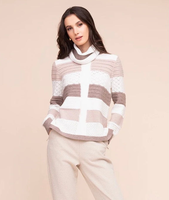 Alison Sheri - A48007 - Sand - Sweater - New - Detachable Collar