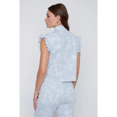 Coco Y Club - 2614002 - Stripe Print Sleeveless Buttoned Top- New