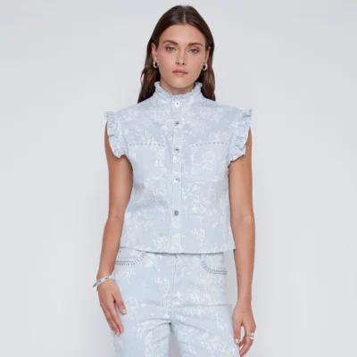 Coco Y Club - 2614002 - Stripe Print Sleeveless Buttoned Top- New